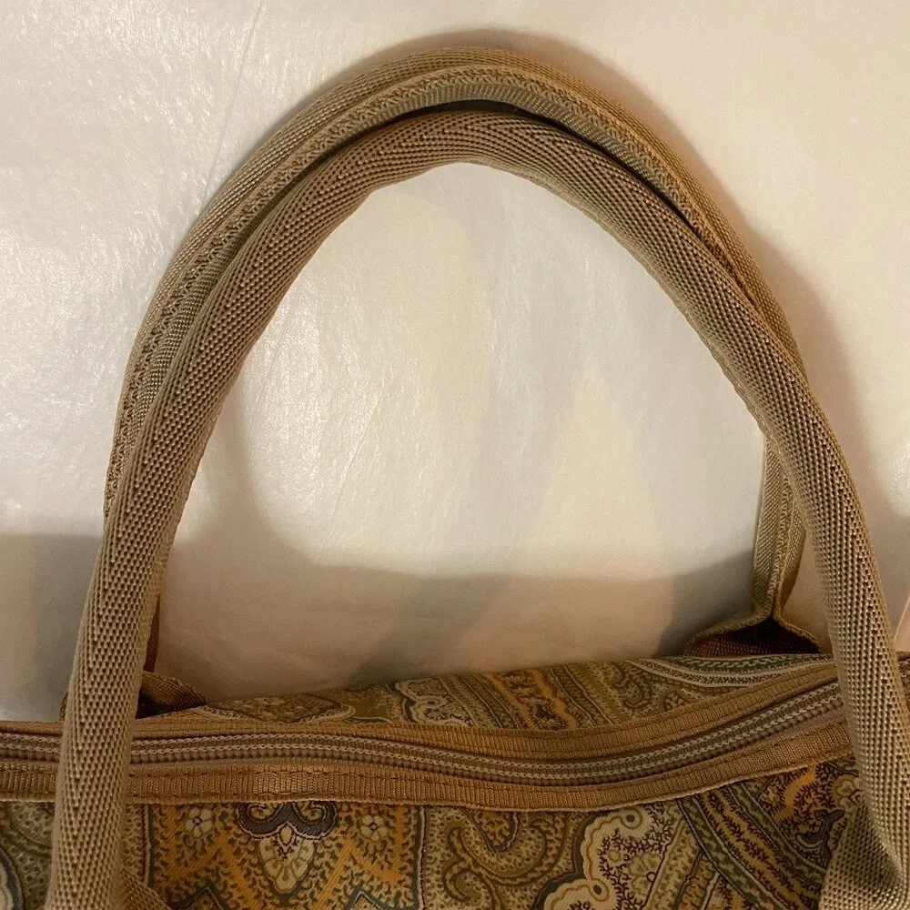 Vintage ETRO Profumi Double Handle Tote Bag in Paisley Beige Gold Nylon EUC - Picture 8 of 13
